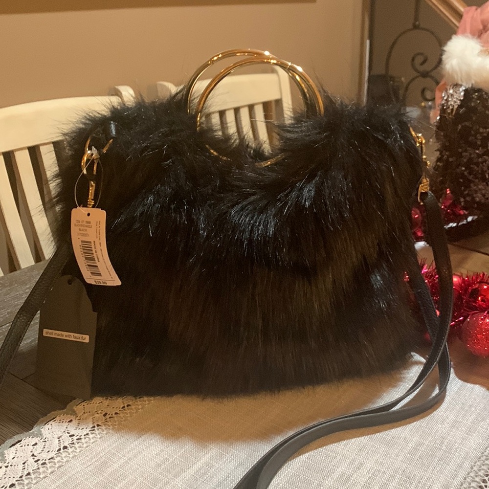 Black fur purse